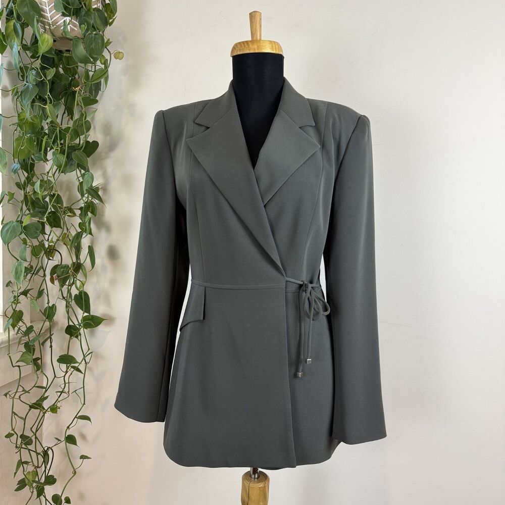 Vintage Hourglass Tailored Wrap Tie Blazer Dark Green Jacket | Office Siren